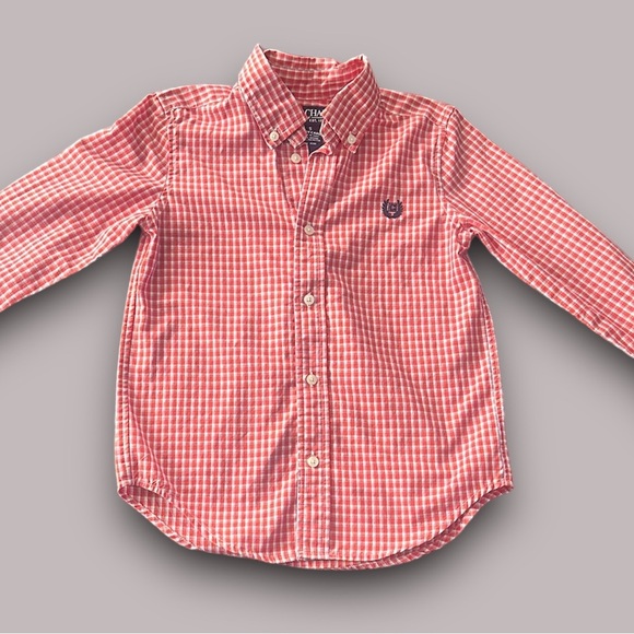 Chaps Easy Care Dress Button Down Shirt red and white plaid Boys size 5 logo - Picture 1 of 8